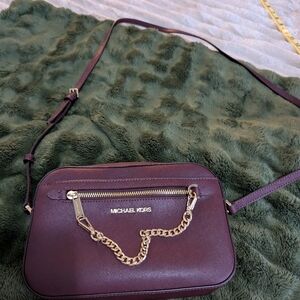 Michael Kors Burgundy Crossbody Bag with Gold Chain